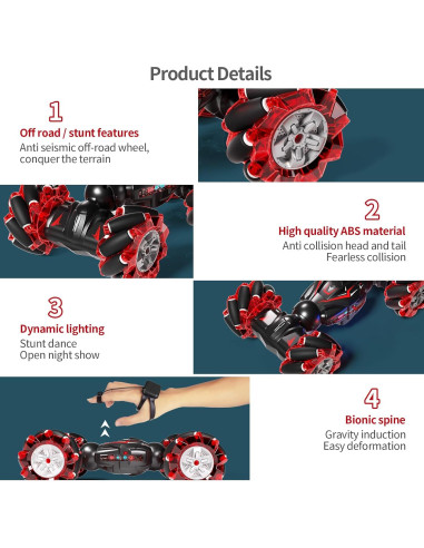 Coche de Acrobacias RC Jovow 1:12 Rojo 4WD con Luces