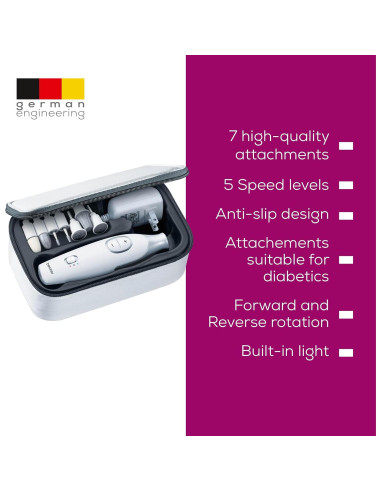 Beurer MP42 Taladro de Uñas Eléctrico 7-en-1 con Luz LED