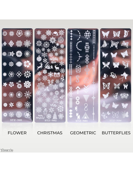 Kit de Placas de Estampado de Uñas Tesorrio - 12 Temas