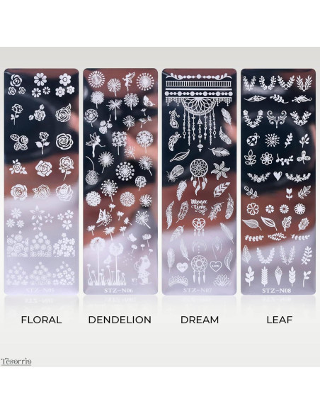 Kit de Placas de Estampado de Uñas Tesorrio - 12 Temas