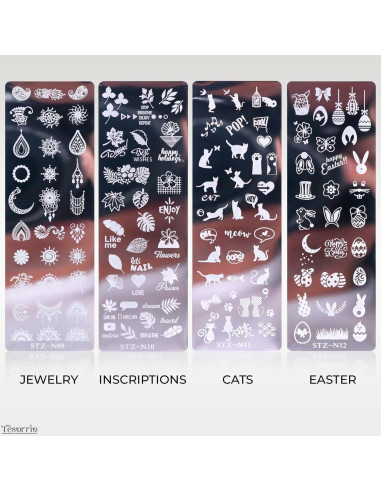 Kit de Placas de Estampado de Uñas Tesorrio - 12 Temas