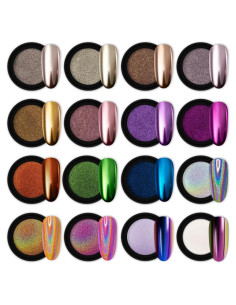 Artdone 16 Tarros Polvo de Uñas Cromo Efecto Espejo 1g