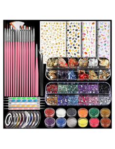Kit de Arte de Uñas Teenitor con 15 Brochas y 12 Purpurinas