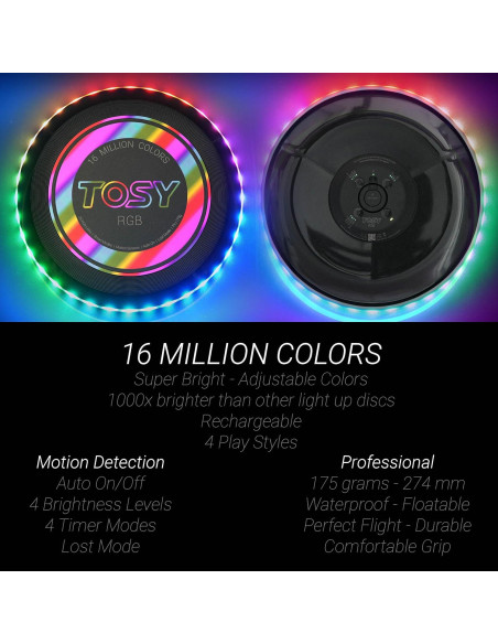 Frisbee LED TOSY Paquete de 3 - Negro y Azul, 16 Millones de Colores