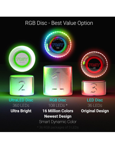 Frisbee LED TOSY Paquete de 3 - Negro y Azul, 16 Millones de Colores