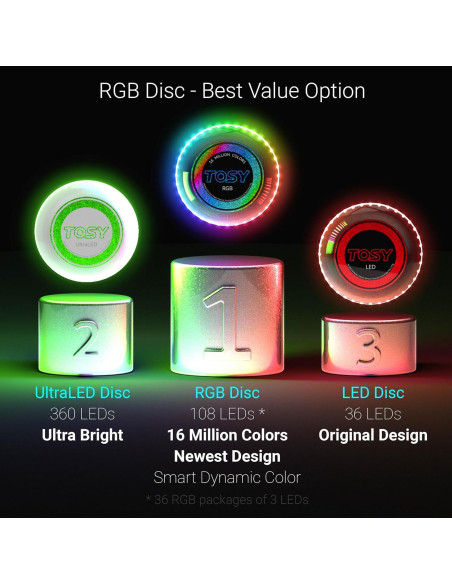 Frisbee LED TOSY Paquete de 3 - Negro y Azul, 16 Millones de Colores