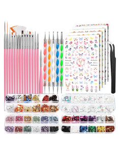 Kit de Arte de Uñas FANDAMEI - 15 Pinceles + Lentejuelas
