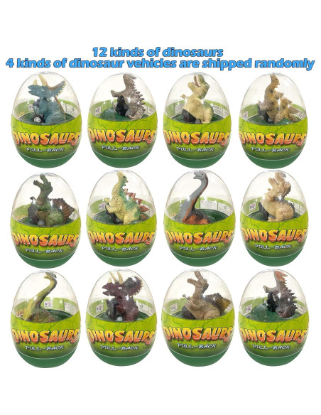 Paquete de 4 Huevos de Dinosaurio Jumbo con Coches Cherislpy