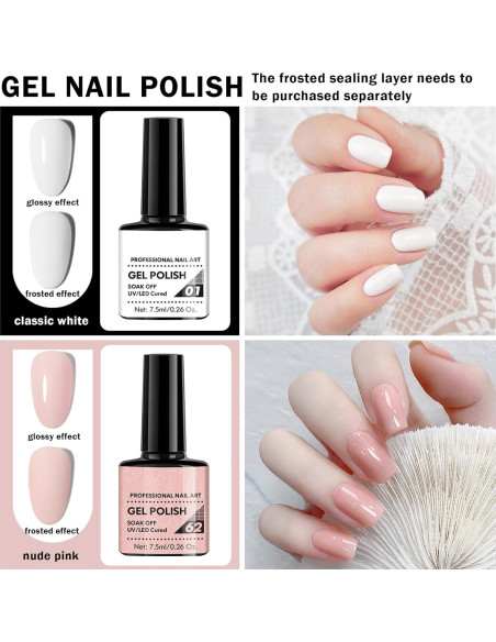 Kit de Manicura Francesa LZXLUKGIR con Esmalte de Gel Rosa y Blanco Kit de Manicura Francesa LZXLUKGIR con Esmalte de Gel Rosa y Blanco