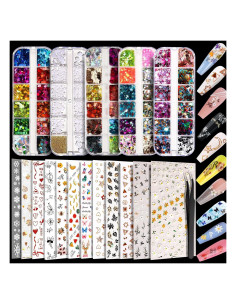 Kit de Pegatinas de Uñas 5D y 3D Teenitor - 12 Hojas