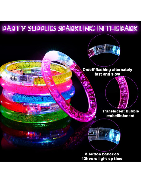 24 Piezas Pulseras LED Brillantes para Fiestas Mikulala