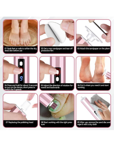 Removedor de Callos Eléctrico Oro Rosa con 9 Velocidades