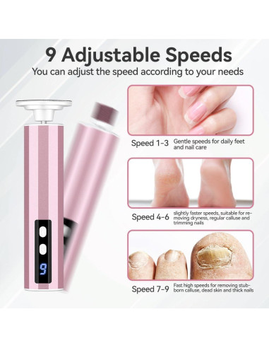 Removedor de Callos Eléctrico Oro Rosa con 9 Velocidades