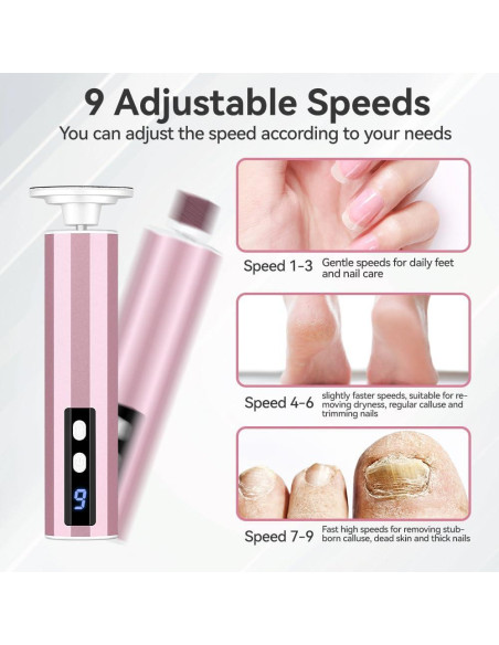 Removedor de Callos Eléctrico Oro Rosa con 9 Velocidades
