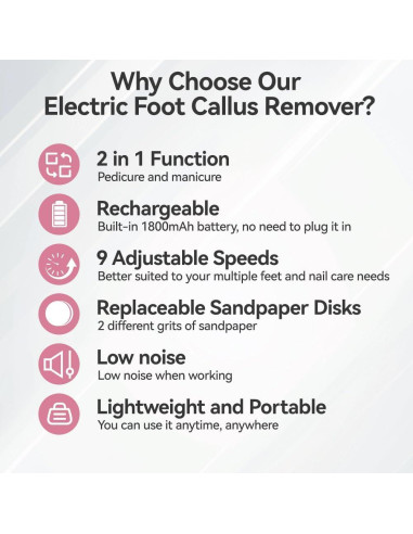Removedor de Callos Eléctrico Oro Rosa con 9 Velocidades