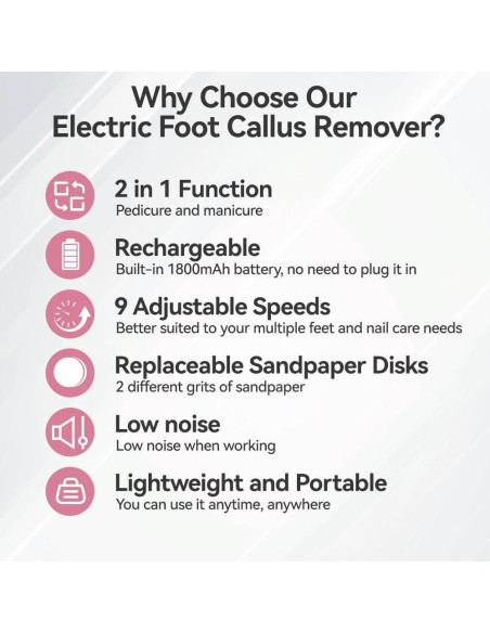 Removedor de Callos Eléctrico Oro Rosa con 9 Velocidades