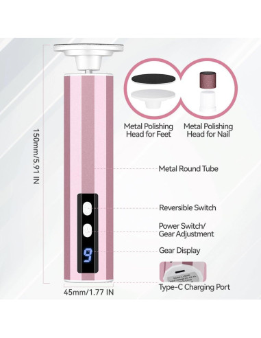 Removedor de Callos Eléctrico Oro Rosa con 9 Velocidades