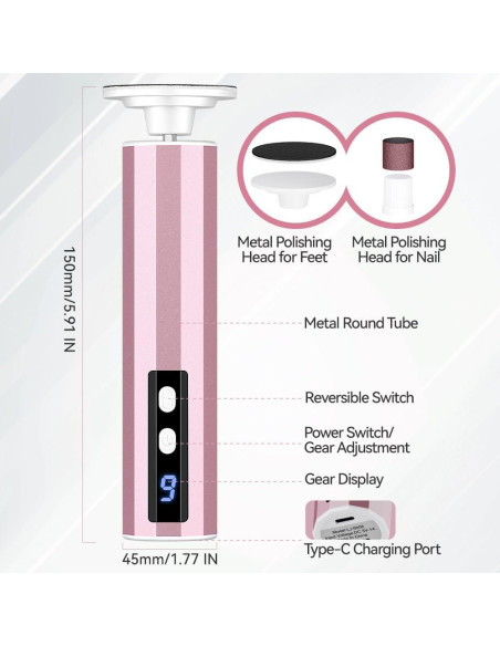 Removedor de Callos Eléctrico Oro Rosa con 9 Velocidades