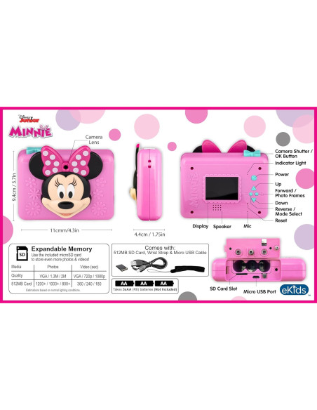 Cámara Digital para Niños eKids Minnie Mouse 2MP Rosa