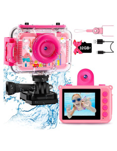 Cámara Submarina Impermeable GKTZ para Niños 20MP 1080P Rosa