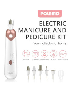 Kit de Manicura y Pedicura Eléctrico POLAMD Blanco 5 Velocidades 2