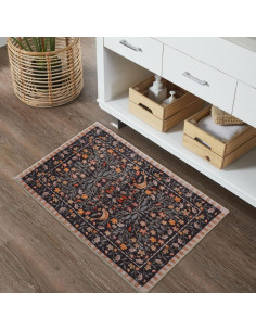 Alfombra de Baño Urtlmaji Negra Antideslizante 45x66 cm Boho Floral 2