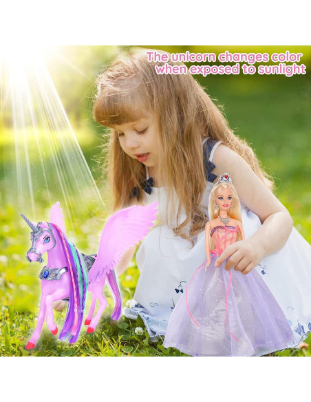 Muñeca Princesa y Unicornio Cambiador de Color 30 cm