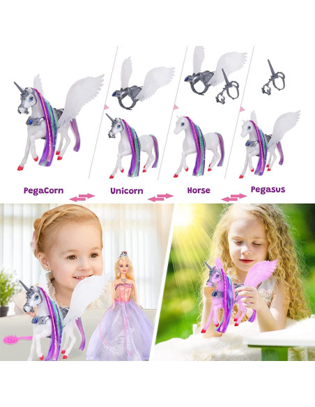 Muñeca Princesa y Unicornio Cambiador de Color 30 cm