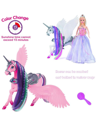 Muñeca Princesa y Unicornio Cambiador de Color 30 cm