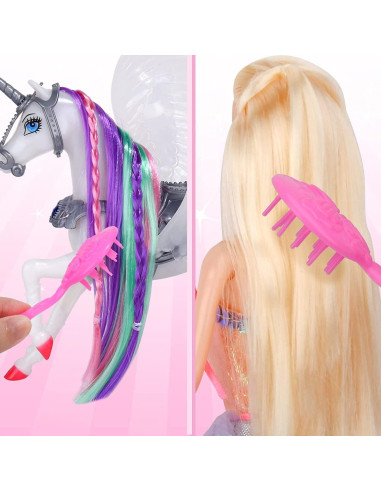 Muñeca Princesa y Unicornio Cambiador de Color 30 cm