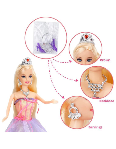 Muñeca Princesa y Unicornio Cambiador de Color 30 cm