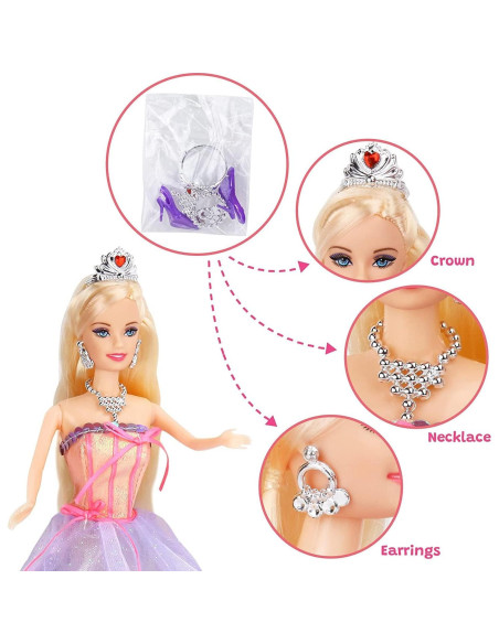 Muñeca Princesa y Unicornio Cambiador de Color 30 cm