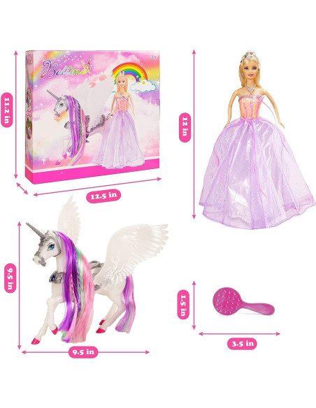 Muñeca Princesa y Unicornio Cambiador de Color 30 cm