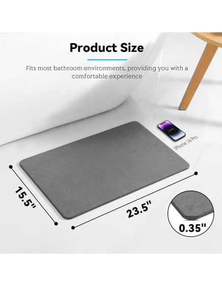 Alfombra de Baño Antideslizante Realion 60x39 cm Diatomita Gris
