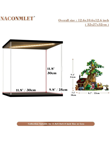 Caja de Exhibición Acrílica Iluminada Naconmlet 30x25x30cm para LEGO Winnie The Pooh