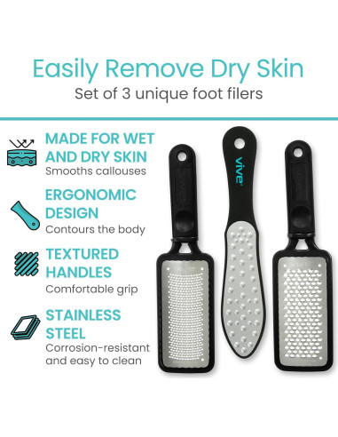Juego de 3 Limadoras de Pies Vive - Acero Inoxidable