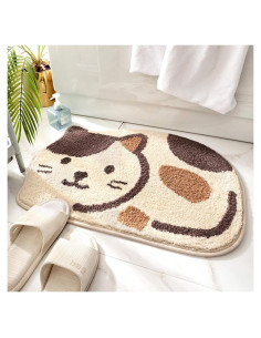 Alfombra de Baño Antideslizante Ankah Gato Beige 66x46 cm