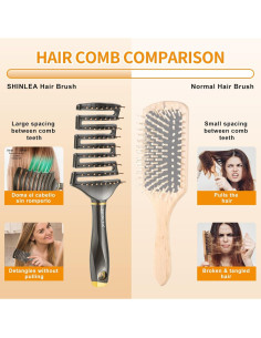 Cepillo Desenredante Curvado SHINLEA para Cabello Rizado 25.5cm 2