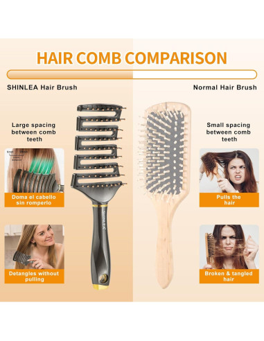 Cepillo Desenredante Curvado SHINLEA para Cabello Rizado 25.5cm