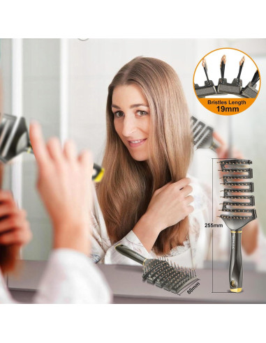 Cepillo Desenredante Curvado SHINLEA para Cabello Rizado 25.5cm