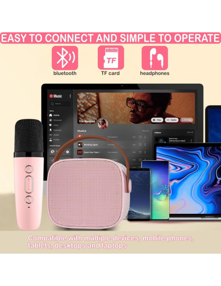 Mini Máquina de Karaoke K1 Rosa para Niños y Adultos