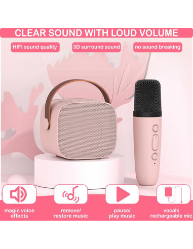 Mini Máquina de Karaoke K1 Rosa para Niños y Adultos