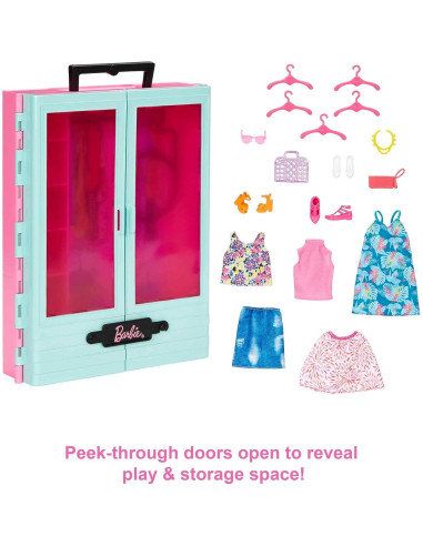 Juego de armario Barbie con 3 atuendos y accesorios