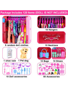 Armario de Muñecas Ecore Fun 120 Pcs Ropa y Accesorios 2