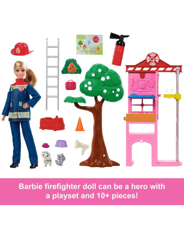 Muñeca Barbie Bombera con Estación de Bomberos y Accesorios