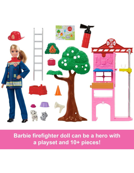 Muñeca Barbie Bombera con Estación de Bomberos y Accesorios