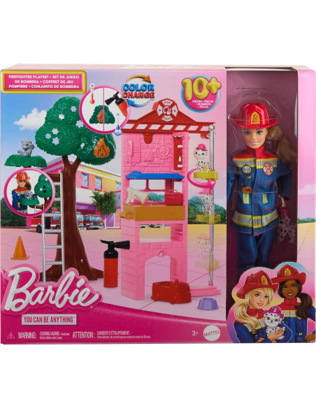 Muñeca Barbie Bombera con Estación de Bomberos y Accesorios