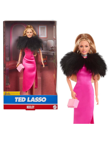 Muñeca Barbie Keeley Jones Ted Lasso con vestido rosa 33 cm