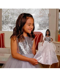 Muñeca Barbie Navidad 2021 Mattel 30.48 cm vestido plateado 2