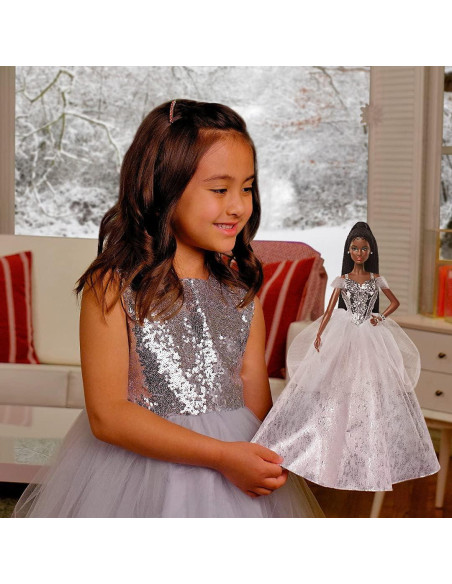 Muñeca Barbie Navidad 2021 Mattel 30.48 cm vestido plateado